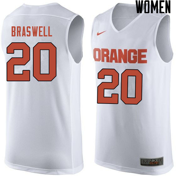 Women #20 Robert Braswell Syracuse White College Basketball Jerseys Sale-White